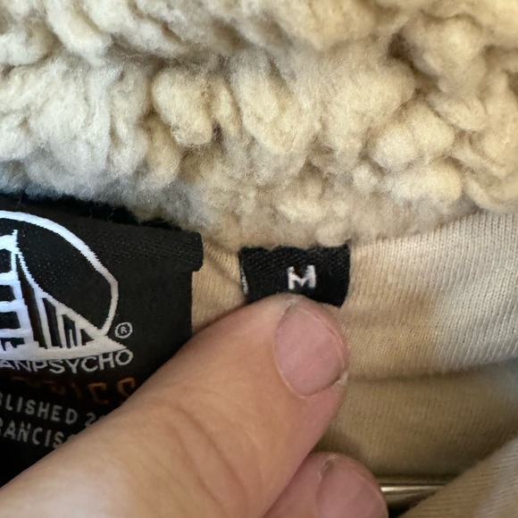 High End San Franpsycho SF Tan Women’s M Crop Fleece Jacket TEAR - Picture 7 of 8